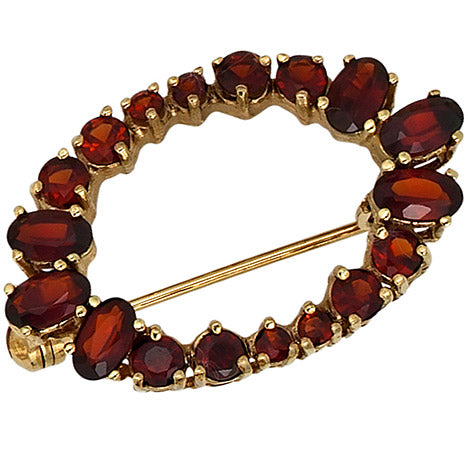 Brosche Granat 375 Gold Gelbgold 18 Granate rot Goldbrosche Granatschmuck
