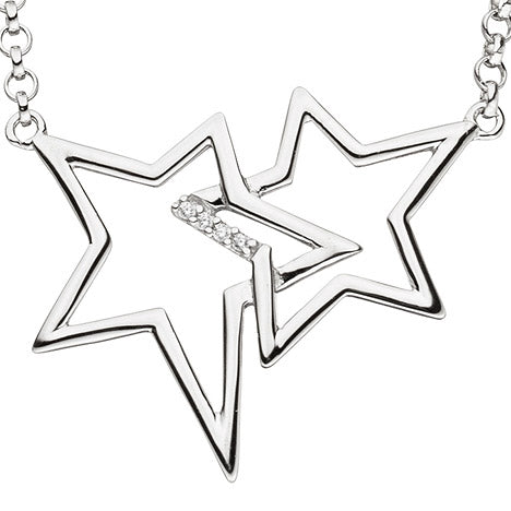 Collier Halskette Sterne 925 Silber mit Zirkonia 45 cm Kette Silberkette