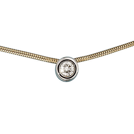 Collier Kette mit Anhänger 585 Gold bicolor 1 Diamant Brillant 42 cm Halskette