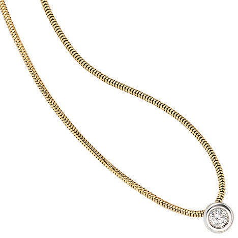 Collier Kette mit Anhänger 585 Gold bicolor 1 Diamant Brillant 42 cm Halskette