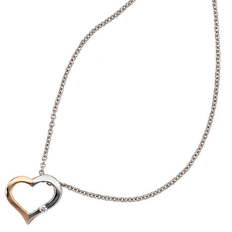 Collier Kette mit Anhänger Herz 585 Gold bicolor 1 Diamant Brillant 42 cm