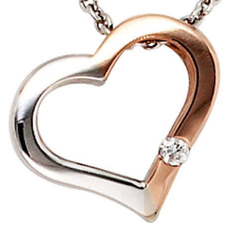 Collier Kette mit Anhänger Herz 585 Gold bicolor 1 Diamant Brillant 42 cm
