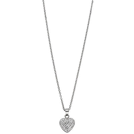 Collier Kette mit Anhänger Herz aus Edelstahl mit Kristallen 45 cm