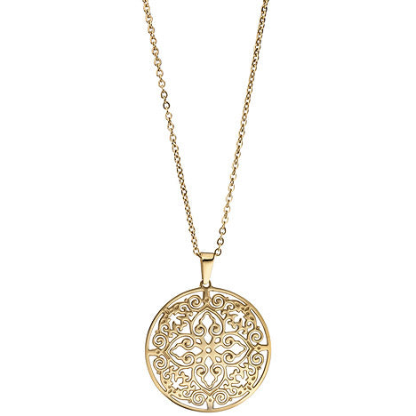 Collier Kette mit Anhänger rund Edelstahl gold farben beschichtet 46 cm
