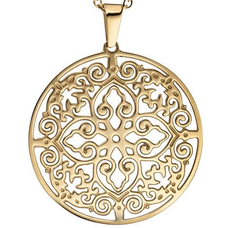 Collier Kette mit Anhänger rund Edelstahl gold farben beschichtet 46 cm