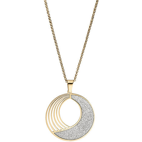 Collier Kette mit Anhänger rund Edelstahl gold farben mit Glitzer-Effekt 80 cm