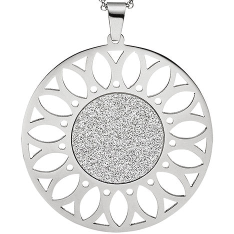 Collier Kette mit Anhänger rund Edelstahl mit Glitzer-Effekt 80 cm verkürzbar