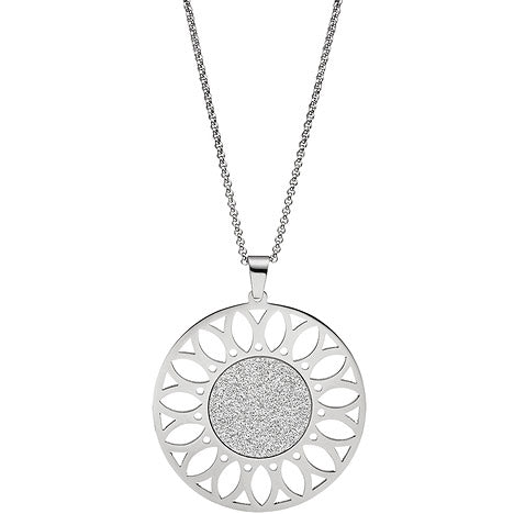 Collier Kette mit Anhänger rund Edelstahl mit Glitzer-Effekt 80 cm verkürzbar