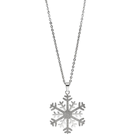 Collier Kette mit Anhänger Schneeflocke Edelstahl bicolor Glitzer-Effekt 42 cm