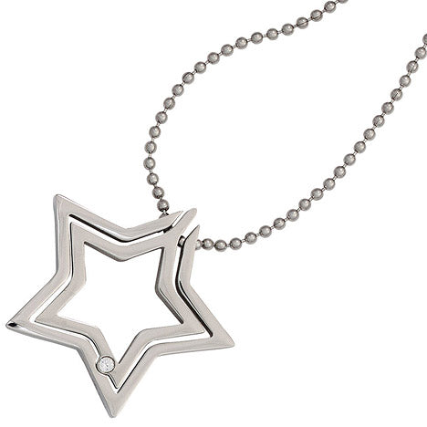Collier Kette mit Anhänger Stern Edelstahl 1 Kristall 48 cm Halskette