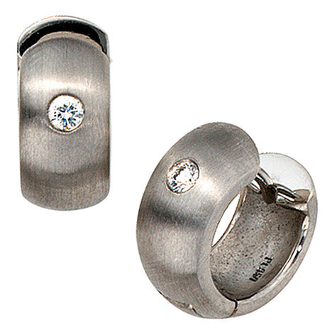 Creolen breit 950 Platin mattiert 2 Diamanten Brillanten Ohrringe Platinohrringe