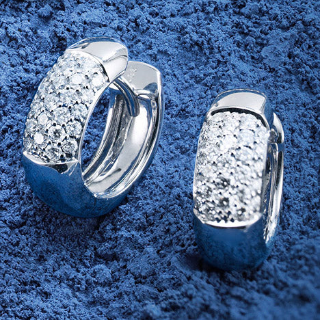 Creolen rund 585 Gold Weißgold 54 Diamanten Brillanten Ohrringe Weißgoldcreolen