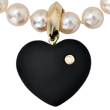 Einhänger Anhänger Herz 585 Gold Gelbgold 1 Onyx schwarz 1 Diamant Brillant