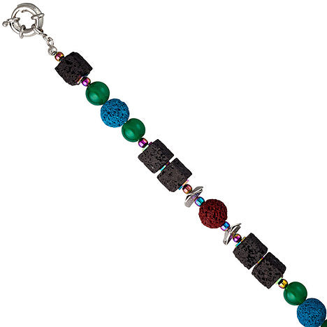 Halskette Edelsteinkette Lava mit Achat und Hämatin bunt 48 cm Kette