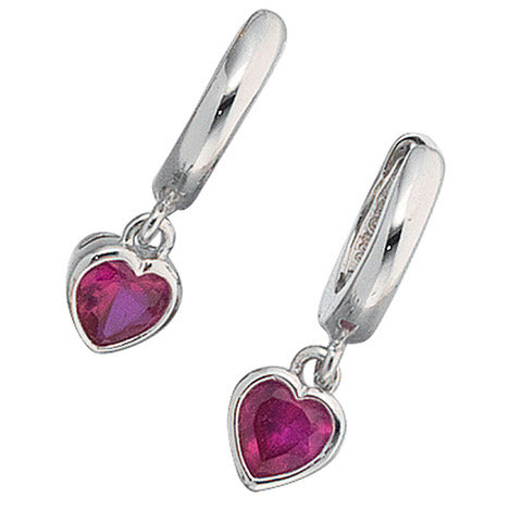 Kinder Creolen Herz 925 Sterling Silber 2 Zirkonia rot Ohrringe Kinderohrringe