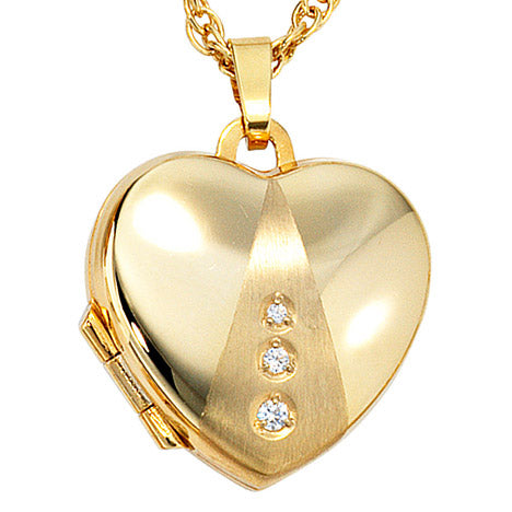 Medaillon Herz 333 Gold Gelbgold mattiert 3 Zirkonia Anhänger zum Öffnen
