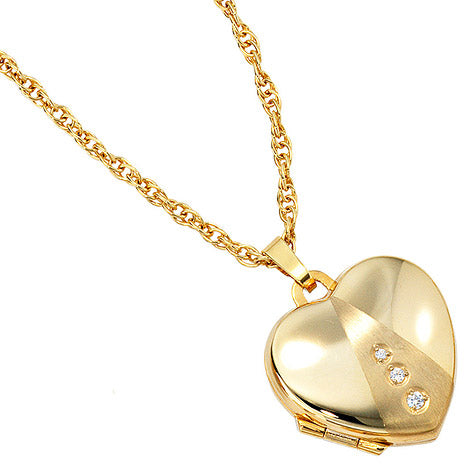 Medaillon Herz 333 Gold Gelbgold mattiert 3 Zirkonia Anhänger zum Öffnen