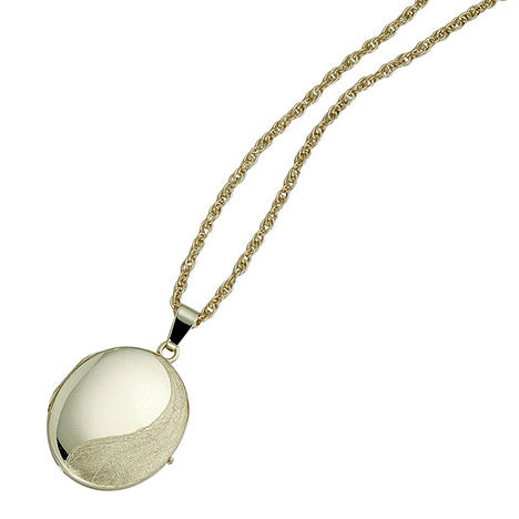 Medaillon oval 585 Gold Gelbgold mattiert Anhänger zum Öffnen