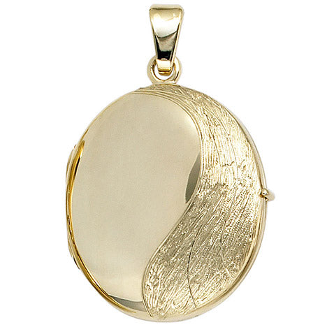 Medaillon oval 585 Gold Gelbgold mattiert Anhänger zum Öffnen