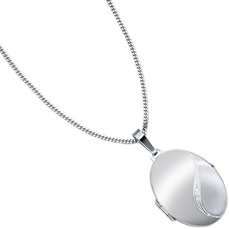 Medaillon oval 585 Gold Weißgold mattiert 2 Diamanten Anhänger zum Öffnen