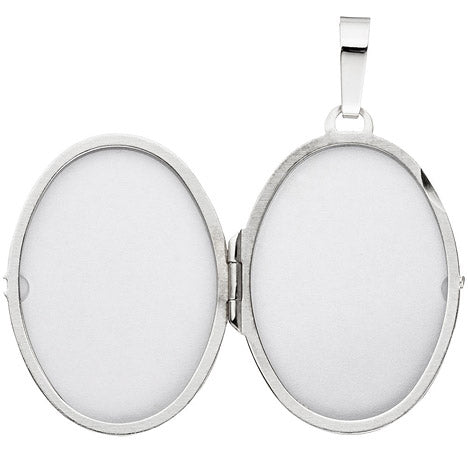 Medaillon oval 585 Gold Weißgold mattiert 2 Diamanten Anhänger zum Öffnen