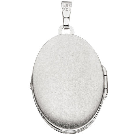 Medaillon oval 585 Gold Weißgold mattiert Anhänger zum Öffnen