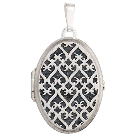 Medaillon oval 925 Sterling Silber rhodiniert mattiert Anhänger zum Öffnen