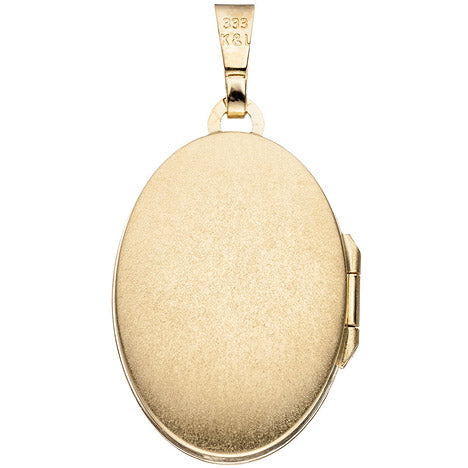 Medaillon oval für 2 Fotos 333 Gold Gelbgold bicolor matt Anhänger zum Öffnen