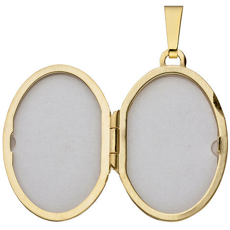 Medaillon oval für 2 Fotos 333 Gold Gelbgold matt Anhänger zum Öffnen