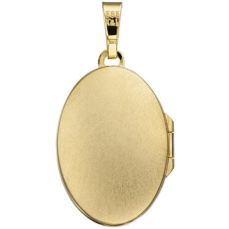Medaillon oval für 2 Fotos 585 Gold Gelbgold matt Anhänger zum Öffnen