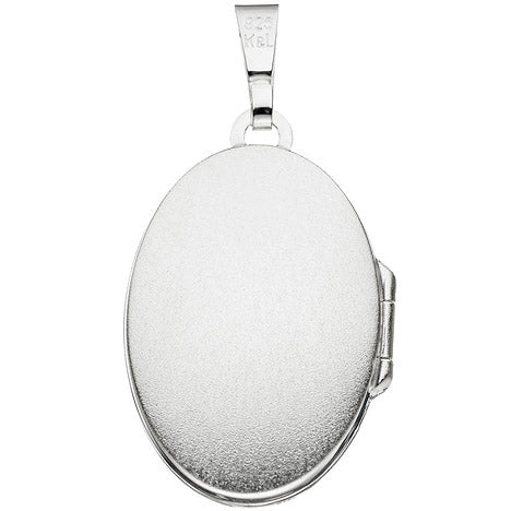Medaillon oval für 2 Fotos 925 Sterling Silber mattiert Anhänger zum Öffnen