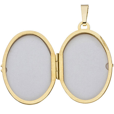 Medaillon Vögel oval für 2 Fotos 333 Gold Gelbgold matt Anhänger zum Öffnen