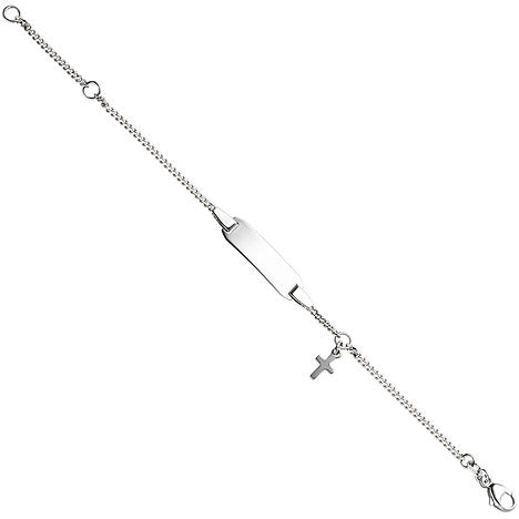 Schildband mit Kreuz 925 Sterling Silber 14 cm Gravur ID Armband