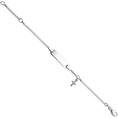 Schildband mit Kreuz 925 Sterling Silber 14 cm Gravur ID Armband