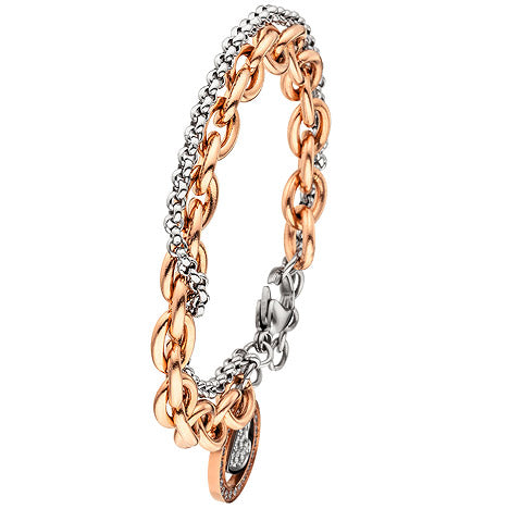 Armband Herz 2-reihig Edelstahl rotgold farben beschichtet 29 Zirkonia 21 cm