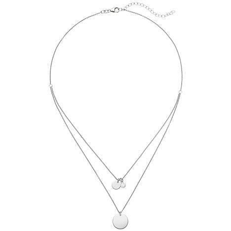 Collier 2-reihige Kette mit Anhänger 925 Sterling Silber 1 Zirkonia 44 cm