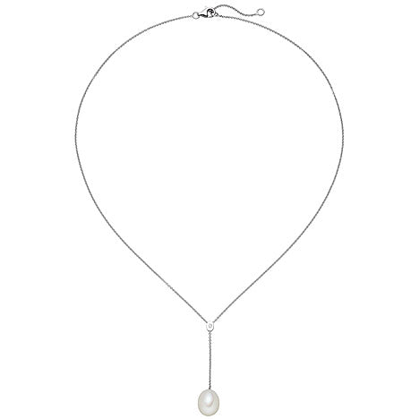 Collier 925 Sterling Silber 1 Süßwasser Perle 1 Zirkonia 45 cm Silberkette