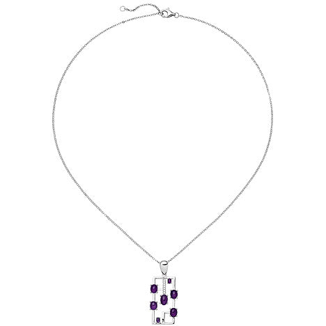 Collier 925 Sterling Silber 7 Amethyst-Cabochons lila 7 Zirkonia 45 cm
