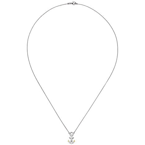 Collier Anker 925 Silber bicolor vergoldet 5 Zirkonia 45 cm