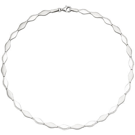 Collier Halskette 925 Silber teil matt 154 Zirkonia 45 cm Kette Silberkette