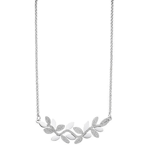 Collier Halskette Blätter Edelstahl mit Glitzereffekt 46 cm Kette