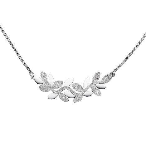 Collier Halskette Blätter Edelstahl mit Glitzereffekt 46 cm Kette