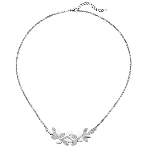 Collier Halskette Blätter Edelstahl mit Glitzereffekt 46 cm Kette