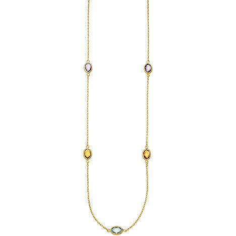 Collier Halskette Kette 585 Gold Gelbgold 2 Amethyste 2 Citrine 1 Blautopas
