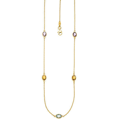 Collier Halskette Kette 585 Gold Gelbgold 2 Amethyste 2 Citrine 1 Blautopas