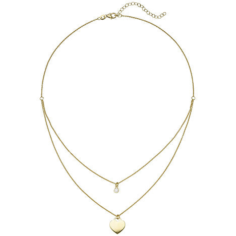 Collier Herz 925 Sterling Silber gold vergoldet 1 Zirkonia 44 cm