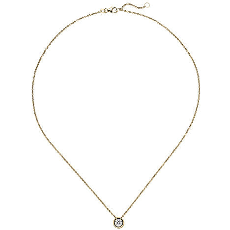 Collier Kette mit Anhänger 585 Gold Gelbgold 1 Diamant Brillant 0 50 ct. 45 cm
