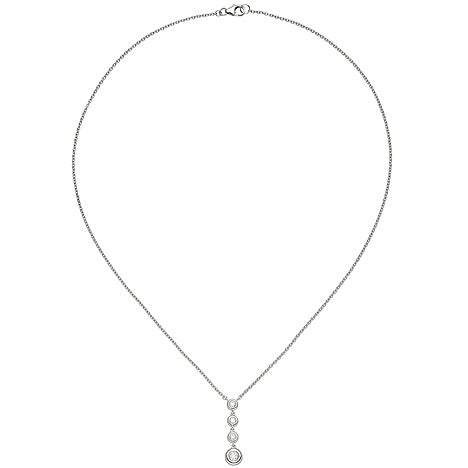 Collier Kette mit Anhänger 585 Gold Weißgold 4 Diamanten Brillanten 43 cm