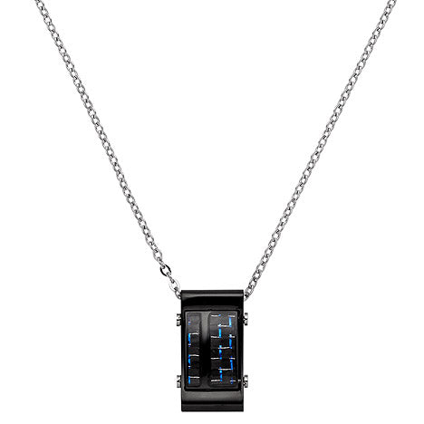 Collier Kette mit Anhänger Edelstahl schwarz mit Carbon Einlagen 55 cm