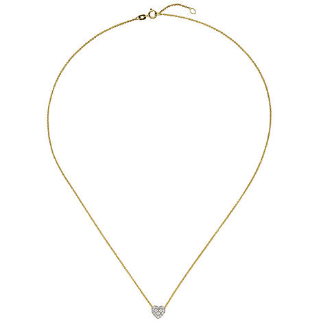 Collier Kette mit Anhänger Herz 375 Gold Gelbgold bicolor 14 Zirkonia 45 cm